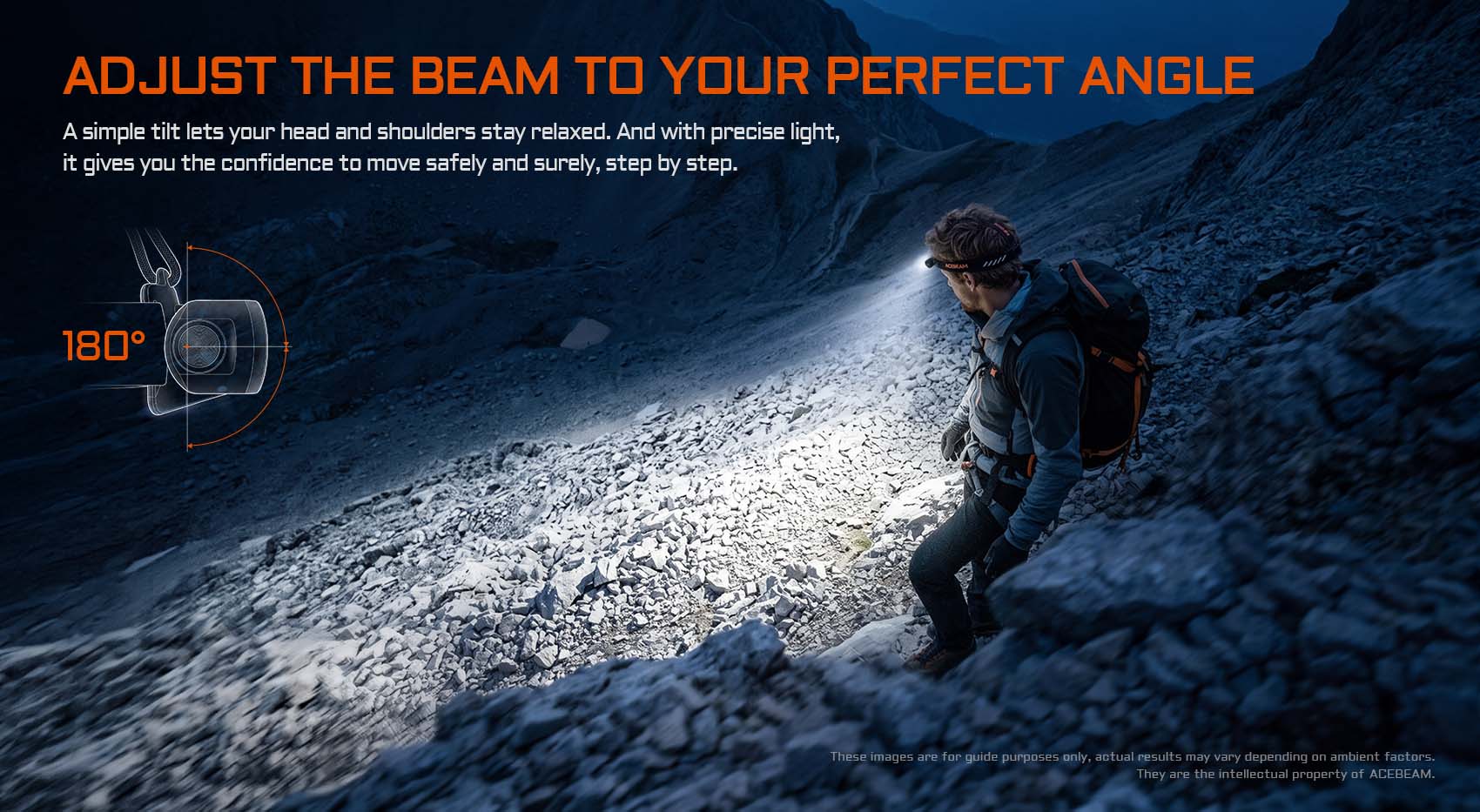 180-degree adjustable tilt angle for directing the beam perfectly during outdoor navigation
