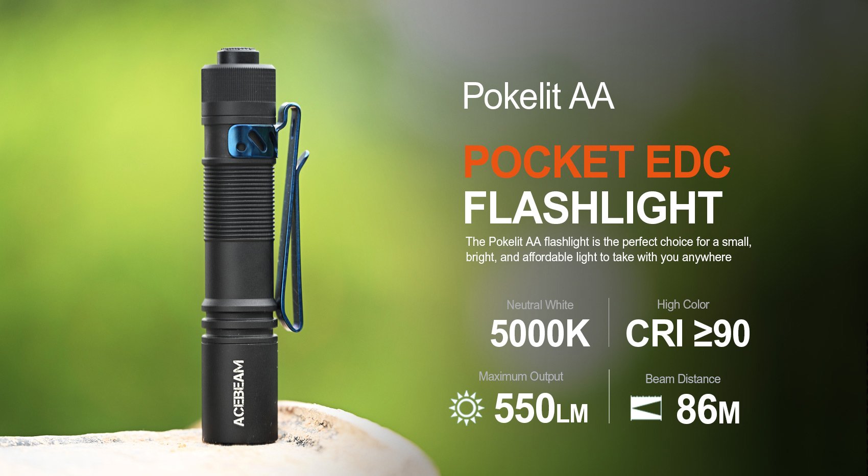 ACEBEAM-Mini lampe de poche aste Pokelit AA avec clip, 1000 lumens élevés,  fuchsia