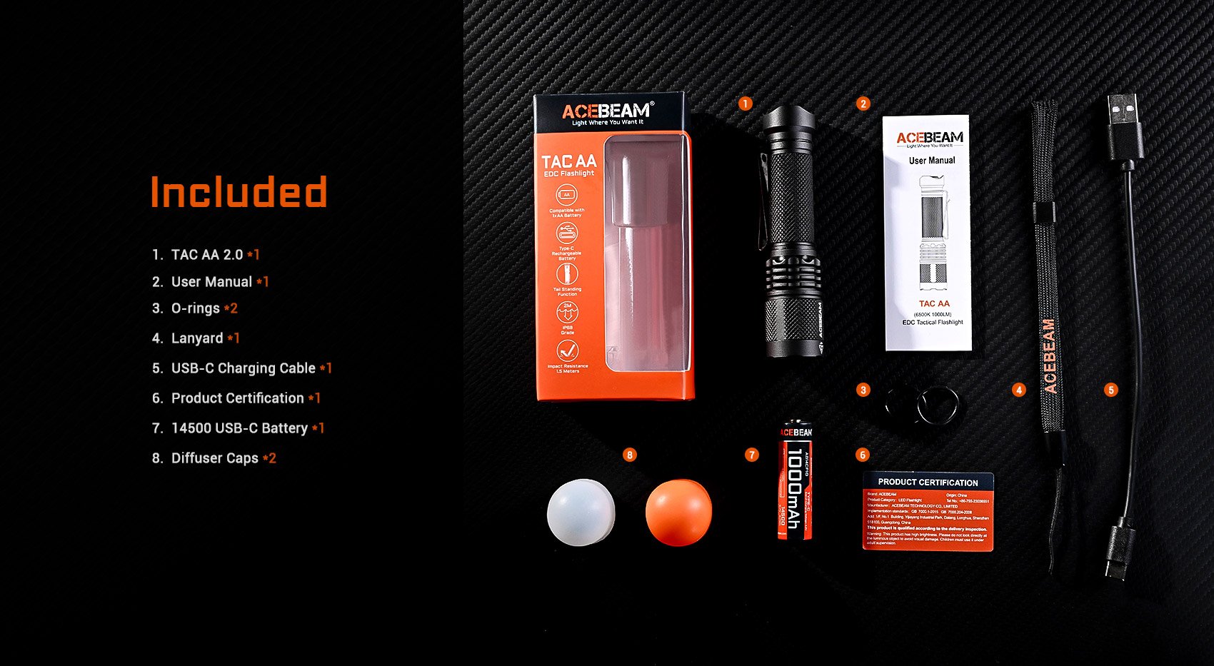 flashlight with white and orange diffusers