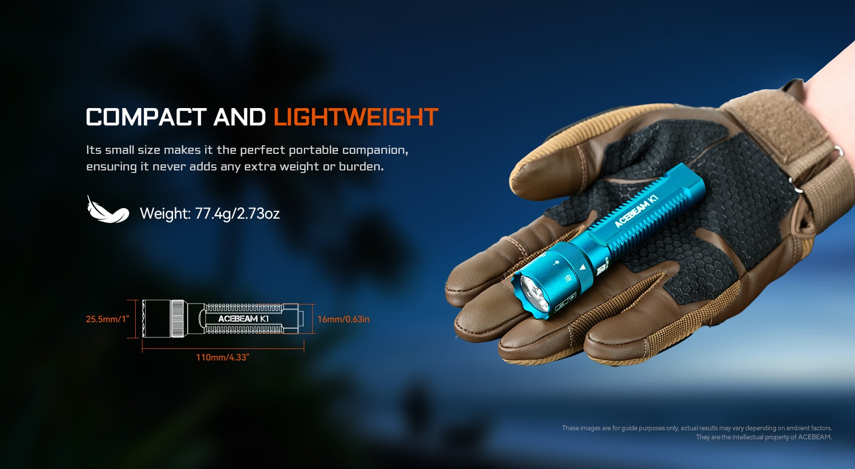 K1 EDC Flashlight: Three Light Sources with Cyan Beam 488nm - Special Edition durability feature highlighting IP68 protection